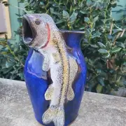 10" x 7.5" Cobalt Blue Fish Trout Pitcher by Mike Craven