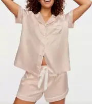 NEW PETER ALEXANDER NUDE POLY SATIN TOP + SHORTS PJ SET MEDIUM M RRP$129 NO BOX