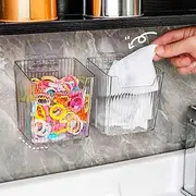 2 Pack Storage Organizer Bins, Wall Mount Organizer Clear Plastic Cabinet Containers Makeup Organizer for Fridge Wall Kitchen Bathroom Countertops Pantry (Small)