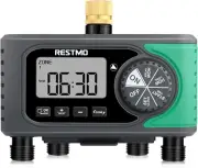 RESTMO 4-Outlet Sprinkler Timer with Brass Inlet, 4 Zone Programmable Water Time