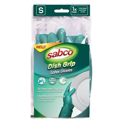 Sabco DISH GRIP LATEX GLOVES 2-Pairs Pearl Aqua- Small, Medium Or Large