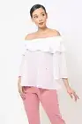 Women's White Polka Dot Sheer Off Shoulder Top (M)