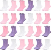[SPTRAMLE] 24 Pairs Kids Crew Socks Mid Cut for Toddler Boys Girls 1-14 Years,24 Pairs Children Athletic Calf Socks Multipack