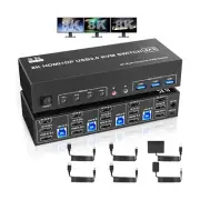 8K@60Hz USB3.0 KVM Switch 3Monitors 4Computers 4K@144Hz, 2 DisplayPort +1 HDM...
