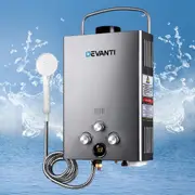 Devanti Portable Gas Water Heater 8L/Min With Pump LPG System Grey 12V Pump Grey