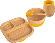 4pc Yellow Divided Bamboo Suction Baby Feeding Set - Toddler Weaning Silicone Stay Put Food Bowl Plate Spoon Cup Complete Starter Kit - by Tiny Dining