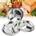 Stainless Steel 3 Compartments Divided Plate Food Serving Lunch Dinner Dish Tray