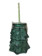 AMICI Home Christmas Tree Green Mason Jar w/Straw 5"T x 4 1/2" W Hand Wash