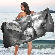 QGBYMX Microfiber Thin Lightweight Elephants Family White Beach Towel Quick Dry Pool Towels 30 x 60 in Sand Free Absorbent Camping Yoga Towel for Swimming, Gym, Picnic S