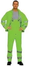 Cordova HV353GL Riptide .35 MM PVC/Polyester, Hi-Vis Lime, 3-Piece Rain Suit, Silver Reflective Stripes, Bib Pants With Suspenders, Detachable Hood, Large