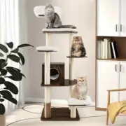 Wooden Cat Tree 7-Layer Sisal Scratching Posts Tower w/Cushions Condo House AU