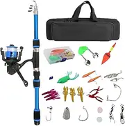 Childrens Fishing Kit - Complete Kids Fishing Set, Telescopic Rod with Reel | Portable Tackle Box Gear, Practice Casting Toy Pole, Beginner Training Combo for Outdoor Lake Pond River Travel Use