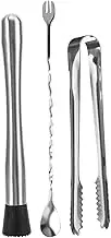 Alipis Cocktail Mixing Accessories 3-Piece Bar Set Muddler Ice Tongs Bar Spoon Stainless Steel Essential for Bartenders