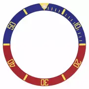 BEZEL INSERT FOR ROLEX SUBMARINER 5508, 5512, 5513,1680 BLUE/RED PEPSI GOLD FONT