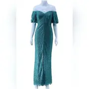 AIDAN MATTOX Long Plunge Neck Off Shoulder Evening Gown. Size 14