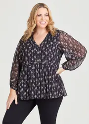 [Virtuelle] Taking Shape Natural Lurex Cross Over Top Size 12 in Print - Plus Size Women's Clothing Print