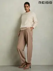 Reiss Mink Neutral Eve Tapered Elasticated-Waist Trousers (AR6545) | $195