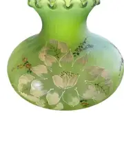 Large Verde Green Vintage Hand Painted Hand Blown GWTW Ruffled Top Lamp Shade