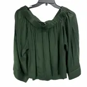 One Teaspoon Boy Bowti Top Small Khaki Green Bell Sleeve Off the Shoulder New S