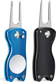Golf Divot Repair Tool All Metal Foldable Divot Tool with Pop-Up Button 2-6 Pack