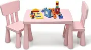 BABY JOY Kids Table and Chair Set, 3 Piece Children Activity Table for Reading, Drawing, Writing, Snack Time & Arts Crafts, Toddler Play Study Dining Desk & Chair for Preschool & Playroom (Pink)