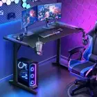 120Cm RGB Gaming Desk with LED Lights, Black PC Computer Desk T Shaped Ergonomic