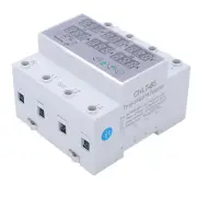 3 Phase DIN Rail Voltmeter Ammeter Auto Overvoltage Overcurrent Protector AC 63A
