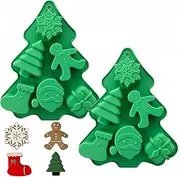 Accfore 2 Pack Christmas Silicone Molds,No-Stick Xmas Silicone Cake Baking Molds for Making Holiday Chocolate Candy,Handmade Soap,Candles,Bath Bombs,Fondant,Cake,Ice Cubes,Candles,Jello