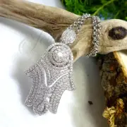 Dazzling Silver CZ Hamsa Pendant Necklace