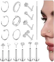 [FIOROYAL] 14K Gold Filled Nose Rings Studs for Women Men 316L Surgical Steel Threadless Push in Flat Back Earrings Hypoallergenic Nose Rings Hoops Cartilage Helix Tragus Nostril Piercing 18G 20G