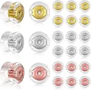 [Jollidecor] 24 Pcs Silicone Earring Backs, 18K Gold Locking Secure Earring Backs for Studs Droopy Fish Hook Heavy, 12 Pairs Hypoallergenic Comfy Soft Earring Stoppers Replacement Clear for Adults Teens