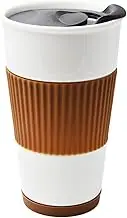 UDMG Ceramic Double Wall Insulated Travel Coffee Cup with Splash-Proof Slider Lid, Silicone Sleeve & Built-in Coaster, 10 fl.oz (Coffee)