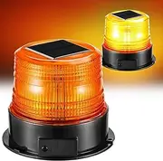 Solar Battery LED Flashing Beacon Light, 12-24V Amber Emergency Magnetic Warning Strobe for Truck Vehicle
