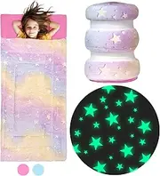 Kids Sleeping Bag for Boys & Girls, Glow in The Dark Sleeping Bags Kids Ages 3+, Large Sleeping Bag for Kids with Pillow Pocket, Extra Soft Toddler Sleeping Bag - Kids Sleep Bag Blanket (66'' x 33')
