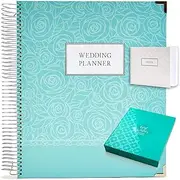 Wedding Planner Gift Set for The Bride to Be: 9x11 Hardcover Wedding Planner and Organizer, Gift Box, Guest Book, Bookmark, Planning Stickers, Business Card Holder, and Pocket Folders (Silver)