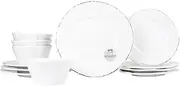 Vietri Melamine Lastra White 12-Pc Italian Dinnerware Set with Cereal/Pasta Bowls & Salad/Dinner Plates, Shatterproof