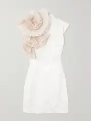 [Dries Van Noten] Dries Van Noten - Plissé-crepe Trimmed Satin-jacquard Mini Dress - White - FR 44 FR 44 White