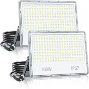 2 Pack 200W Outdoor LED Flood Light 18000LM Super Bright Security Light 6500K