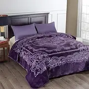JML Fleece Blanket King Size, Heavy Korean Mink Blanket 85 X 95 Inches- 9 Lbs, Single Ply, Soft and Warm, Thick Raschel Printed Mink Blanket for Autumn,Winter,Bed,Home,Gifts,Purple