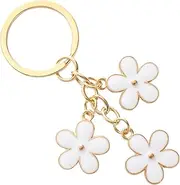 [Trendy-one] Double Side Flowers Charms Enameled Keychain Chain Tassel Keyring For Women Girls Gifts Purse Bag Accessories-White