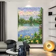 Hand Painted Oil Painting On Canvas - Large Size Simple Flower Sea Lake Scenery Texture Texture Sofa Background Gallery Art,Wall for Living Room Wall Home Decoration,As Shown,100 X 150 Cm(40"X60")