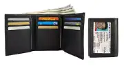 Black Genuine Leather Men's Trifold Wallet Front Pocket Multi-Card Holder