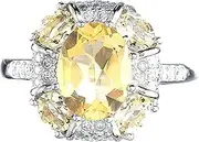 [Razzberry] Natural Citrine Ring, Womens Custom Design in Rhodium Plated 925 Sterling Silver, 9mm x 7mm Citrine, Adjustable Size, with included Velvet Ring Box