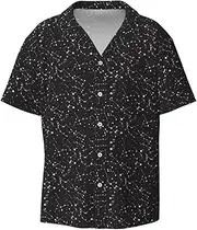 [HVTTIOR] Starry Divination Constellation Print Short Sleeve Shirt Cuban Collar Beach Casual Style Summer Vacation Relaxed Fit