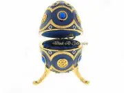 Sapphire Blue Egg Shaped Enameled Bejeweled Music Box