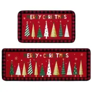 Set of 2 Christmas Kitchen Rugs and Mats Merry Christmas Xmas Trees Floor Mat