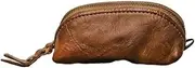 [Qinwuwu] XXHong Leather Mini Purse Brown Coin Purse Card Bag Key Bag Leather Zipper Bag Leather Personality Coin Purse for Man and Women, Brown, Retro Simplicity
