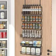 JKsmart 6-Tier Spice Rack Organizer with Door Hook, Wall Mounted & Over the Door Spice Racks for Kitchen Pantry Door Cabinet, Two Size, Large Capacity, Black