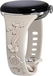 [HAYONLIY] Silicone Bands Compatible for Google Pixel Watch 3 41mm/Google Pixel Watch 2/Google Pixel Watch,Slim Floral Engraved Sport Strap for Google Pixel Watch Band 3/2/1 Women Men