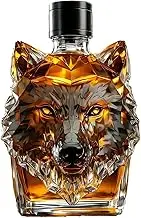 Wolf - Crested Whiskey Bottle, Animal Statue Whiskey Glass Decanter, Engraved Vintage Woolfs Themed Whiskey Glass Bottle for Bar, Home Party, Kitchen, Workplace